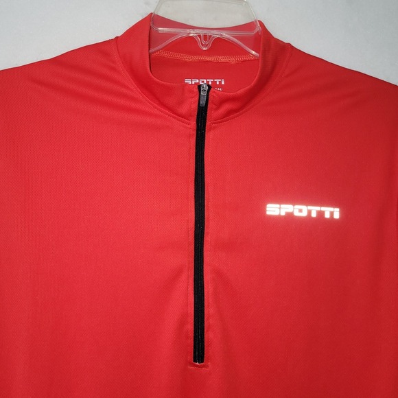 Spotti Cycling Jersey Adult XXL Red Short Sleeve 1/4 Zip Reflective Back Pockets - Picture 2 of 9